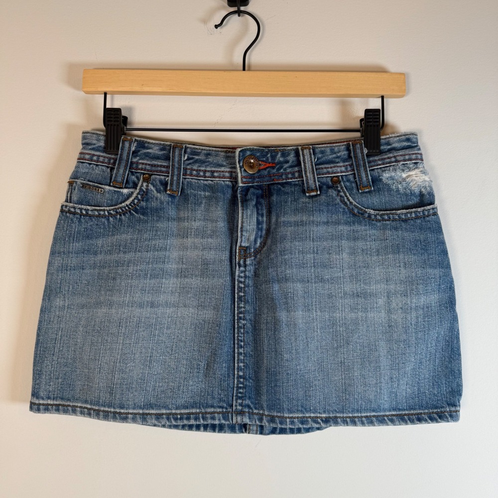 Vigoss Y2K 90s Denim Micro Mini Skirt Size 26 Blue Medium Wash Embroidered